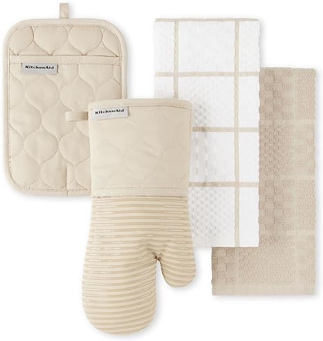 KitchenAid Onion Quilt KT OM PH Kitchen Towel, Oven Mitt & Potholder Set, Milkshake