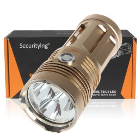 SecurityIng® Golden Waterproof 3X T6 3000 Lumens LED Flashlight Bright Lamp Light Torch (18650 Battery Not included)