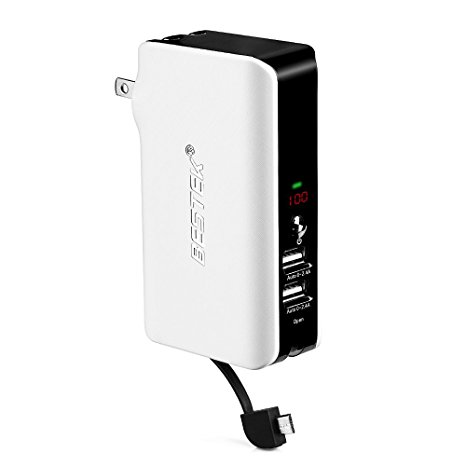 BESTEK 2-Port 4A 20W USB Wall Charger with 5000mAh Portable USB External Battery Charger Built-in Micro USB Cable