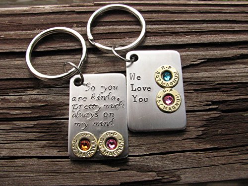 Bullet Keychain with Birthstone Crystals, Stainless Steel, Personalized
