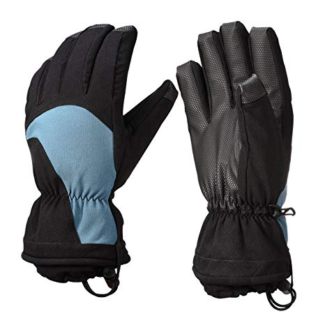 Ski Gloves,Patec Waterproof Windproof Men's Winter Ski Snowboard Gloves for Skiing,Snowboarding,Snowman-Making,Shredding,Shoveling & Snowballs,Cycling,Riding,Biking,Driving,- Polyester Waterproof Material,Windproof Thermal Shell & Synthetic Leather Palm - Black&Blue,M