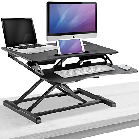 Sorbus Standing Desk Height Adjustable Sit to Stand Tabletop Workstation Dual Monitor Desk for Home or Office (Adjustable Desk Converter, Black)