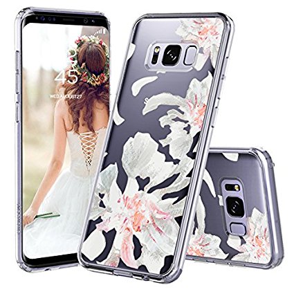 Galaxy S8 Plus Case, Galaxy S8 Plus Cover, MOSNOVO White Floral Flower Petal Pattern Printed Clear Design Transparent Plastic Hard with TPU Bumper Protective Case Cover for Samsung Galaxy S8 Plus