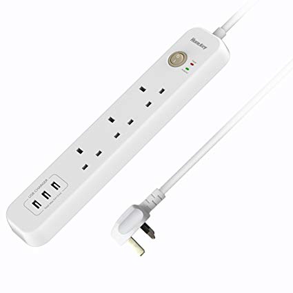 Huntkey USB Surge Protector, 3 USB Ports 3 Way Extension Lead with 2M Power Cord, Child-protective Shutters, USB Power Strip for Home & Office