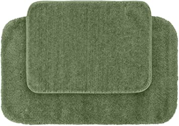 Garland Rug 2-Piece Traditional Nylon Washable Bathroom Rug Set, Deep Fern