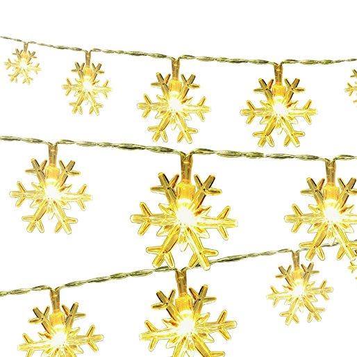 Snowflake String Lights CFTech 6.5 ft 20 LED Fairy Lights Battery Operated Waterproof for Garden Patio Bedroom Party Decor Indoor Outdoor Celebration Lighting, Warm White (2M 20 Lights)