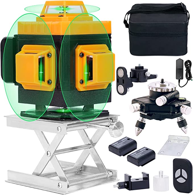 16 Lines Self Leveling Laser Level - 4x360° 4D Green Cross Line Laser, Two 360° Vertical and Two 360° Horizontal Rechargeable Laser Level - 12 pcs Set