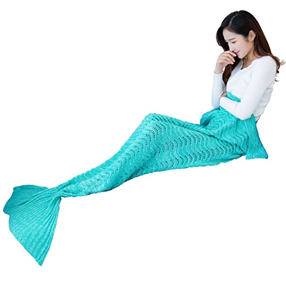 Maxchange Mermaid Tail Blanket Crochet and Mermaid Blanket for Adult & Kids, All Seasons Super Soft Sleeping Blankets for Birthday School Gifts, 71"x35.5", Green