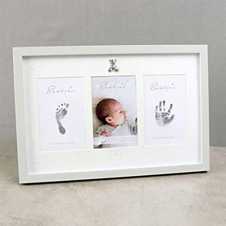 Juliana Bambino Baby Grey Photo Picture Frame Hand   Foot Print Ink Pad Kit Newborn Baby Keepsake Gift