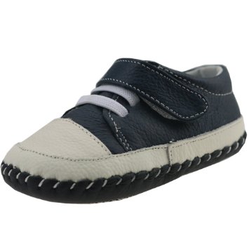 Orgrimmar Baby Boys Girls First Walkers Soft Sole Leather Baby Shoes (Size L, Blue Velcro Lace)