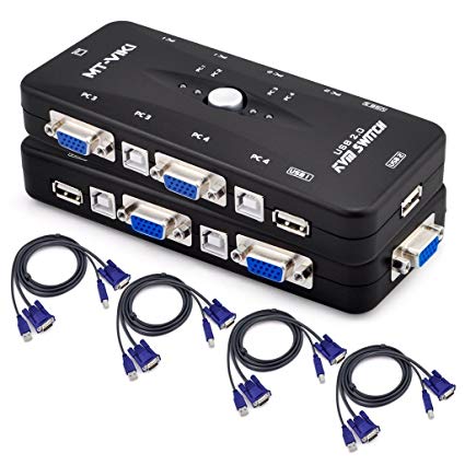 iKKEGOL 4-Port Monitor VGA SVGA USB 2.0 KVM Switch w/4 Cables Mouse Keyboard Video KVM Switch Kit