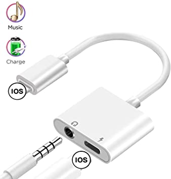 Headphone Adapter for iPhone Aux Adapter Splitter 2 in 1Cable Adapter Headphone Jack to 3.5mm Headphone AUX Audio Jack Adapter Compatible for iPhone 7/7P/8/8P/X/XR/XS/XS Max/11