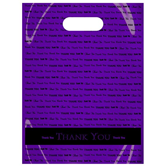 Flexicore Packaging Plastic Thank You Bags with Die Cut Handle Size: 9 Inch X 12 Inch | Count: 50 Bags | Color: Purple