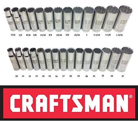 Craftsman Laser Etched Easy Read 28 Piece SAE & Metric 1/2" Drive 12 Point Deep Well Socket Set