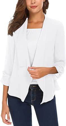 Urban CoCo Women's Ruched Sleeve Lightweight Thin Chiffon Blazer