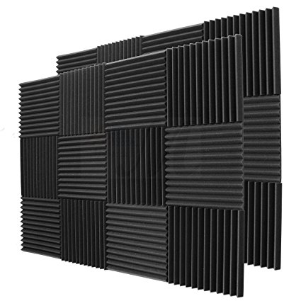 Mybecca 24 Pack Acoustic Panels Studio Soundproofing Foam Wedges 1" X 12" X 12" (24 Square Feet), Charcoal