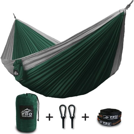 Proventure Double Camping Hammock - Lightweight and Compact - For Backpacking, the Beach, Back Yard, Travel, or Any Adventure! - FREE 9ft Tree Straps