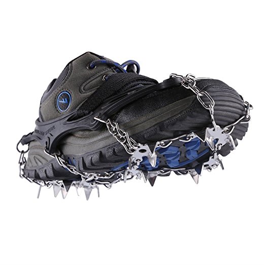 YKS 19 Teeth Anti-Slip Mini Spikes Footwear Traction Cleats Grips Crampon for Snow and Ice Safe Protect(Black)