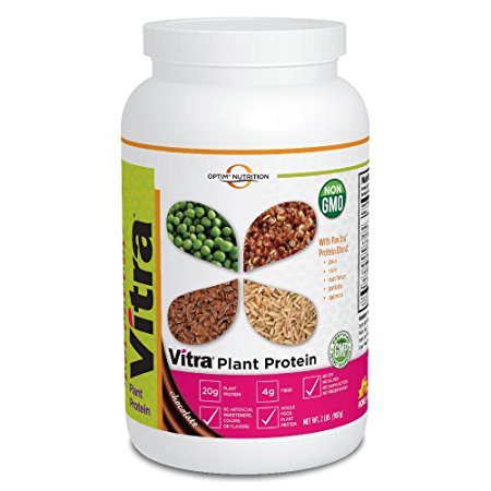 Vitra Plant-Based Complete Protein, Chocolate (2 lb) w/ Pea Protein, Quinoasure® Quinoa, Rice Protein, Potato Protein & Organic Oat Bran