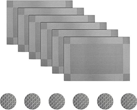 pigchcy Grey Elegant Placemats Set of 6 with Coaster Vinyl Washable Placemats for Dining Table (45 x 30cm)