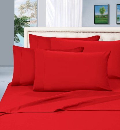 #1 Rated Best Seller Luxurious Bed Sheets Set on Amazon! Elegant Comfort® 1500 Thread Count Wrinkle,Fade and Stain Resistant 4-Piece Bed Sheet set, Deep Pocket, HypoAllergenic - California King Red