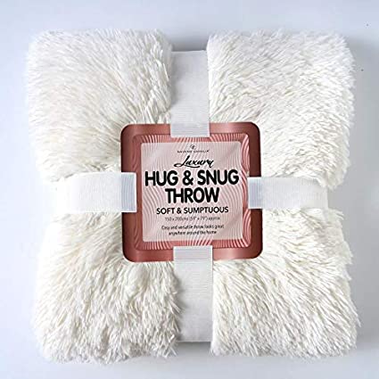 Luxury Super Soft HUG & SNUG Fluffy Fur Throw Blanket Large Sofa Bed Warm Cosy Fleece Blanket Throw Double 150 Cm x 200 Cm Cream Only By Comfort Collections.
