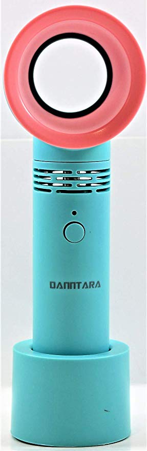 DANNTARA USB Rechargeable Portable Bladeless Fan Handheld Mini Cooler No Leaf Handy Fan with 3 Fan Speed Level LED Indicator (Green)