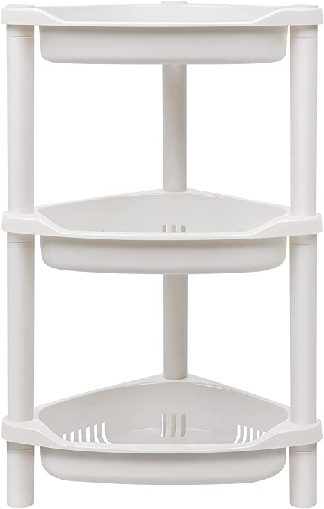 ELYKEN 3 Tier Shower Caddy Organizer Shelf Corner, 14.4 x 11.2 x 22.4 Inches, Rustproof, Plastic Shower Rack Stands for Inside Bathroom, Bathtub, Shower pan, White