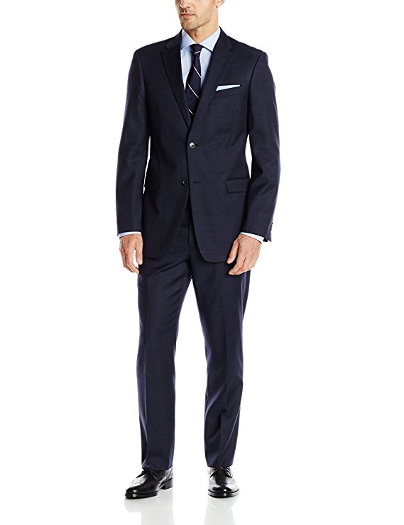 Tommy Hilfiger Men's Blue Pin Dot 2 Button Side Vent Trim Fit Suit