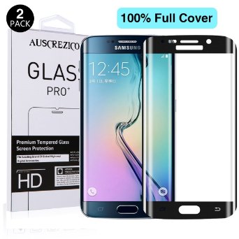 [Full Cover] Samsung Galaxy S6 edge screen protector , AUSCREZICON (2-PACK) 0.26mm 9H Tempered Glass ,High Definition 3D Curved, Full 100% Coverage for Samsung Galaxy S6 edge (Lifetime Warranty) black