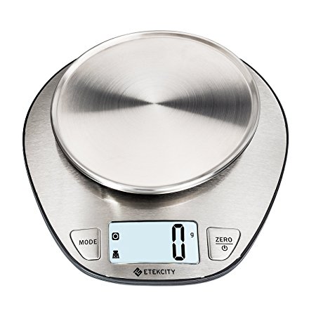 Etekcity 11lb/5kg Stainless Steel Digital Kitchen Food Scale, with Liquid Volume Measurement Function, Auto Zero/Tare and Large Backlight LCD Display, Silver