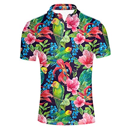 HUGS IDEA Summer Hawaiian Men's Short Sleevee Pique Polo T-Shirts