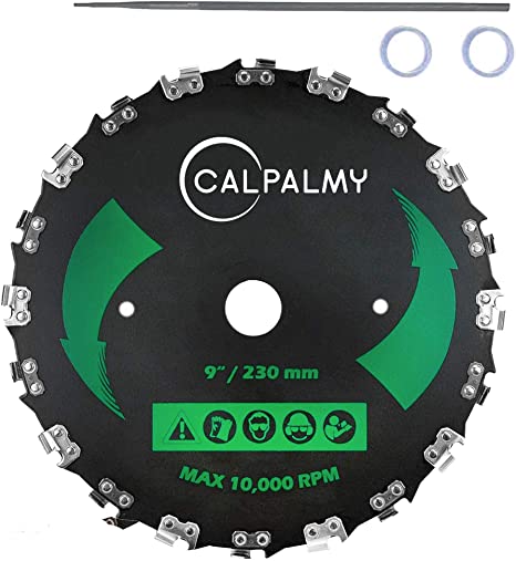 CALPALMY 9" x 20T Chainsaw Tooth Brush Blade Kit– 1 Blades, 1 3/16'' Round Files and 2 Washers | for Cutter, Trimmer, Weed Eater | Made from Carbon Steel, Cuts Like Butter