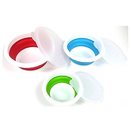 3 Piece Set - Collapsible Bowl Set w/ Lids Food Storage Container w/ Cover Great for Travel or Camping