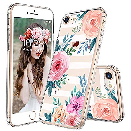 iPhone 8 Case, iPhone 7 Case, MOSNOVO Girls Blossom Stripes Floral Flower Pattern Clear Design Transparent Plastic Back Case with TPU Bumper Case Cover for Apple iPhone 7 / iPhone 8