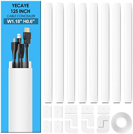 Yecaye 125" Large Cable Concealer - Paintable Cord Cover Wall Cable Management System - PVC Cord Wires - Cable Raceway Kit for Wall Mount TV of Office Home, 8X L15.7" W1.18" H0.6", CMC-03-Large, White