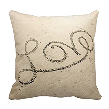 Litaz Cotton Linen Decorative Throw Pillow Case Cushion Cover Love In The Sand 18" x 18"