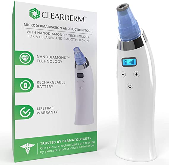 CLEARDERM Facial Microdermabrasion and Suction Tool - Patented Technology to Protect the Skin - Blackhead Suction and Microdermabrasion Kit - Pore Cleaner Vacuum - Recommended by Dermatologists