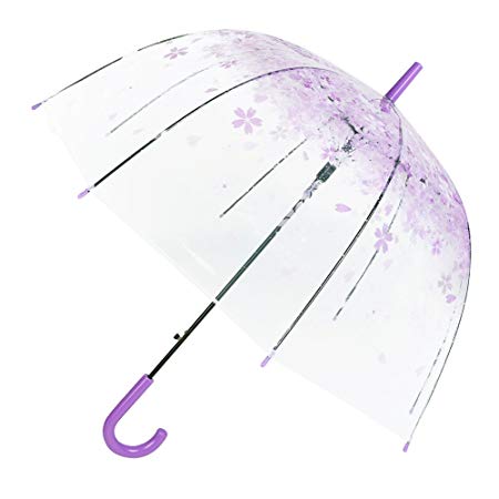 FLYdragon Transparent Umbrella, Clear Bubble Dome Birdcage Stick Umbrella Windproof Half Automatic Foldable for Women Kids Wedding Travel Party Camping