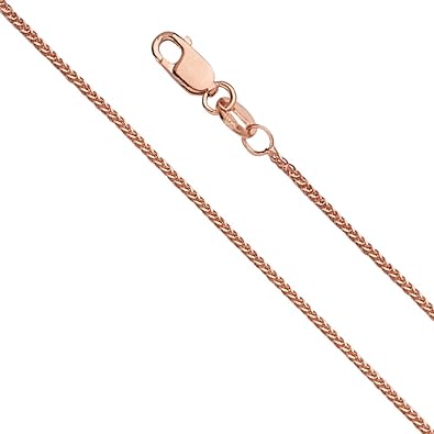 The World Jewelry Center 14k REAL Yellow OR White OR Rose/Pink Gold Solid 0.8mm Diamond Cut Braided Square Wheat Chain Necklace with Lobster Claw Clasp