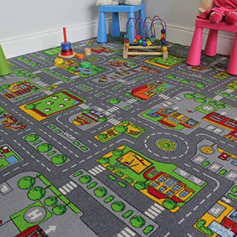 The Rug House Children's Play Village Mat Town City Roads Rug, 200cmx200cm(6ft7"x6ft7")