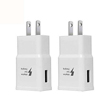 Adaptive Fast Charging Wall Charger Adapter Compatible Samsung Galaxy S6 S7 S8 S9 S10 / Edge/Plus/Active, Note 5,Note 8, Note 9, LG Quick Charge Charger (2 Pack) (White)