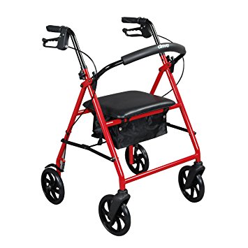 Drive Medical Steel Walker Rollator with 8 Inch Wheels, Red