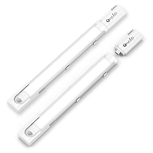 Motion Sensor Under Cabinet Lighting Closet Lights, OxyLED USB Rechargeable 25 LED Super Bright Wardrobe Lights, Detachable LED Night Light Bar for Bathroom, Bedroom, Gun Safe, Storage Room, 2-pack