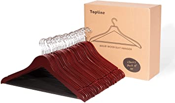 Topline Classic Wood Suit Hangers - 30 Pack (Cherry Finish)