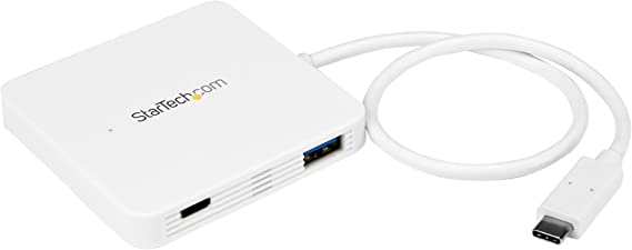 StarTech.com USB C Hub – Powered – White – 3 Port USB-C to USB-A (3X) and GbE RJ45 (1x) – USB to Ethernet – USB Port Expander (HB30C3APDW)