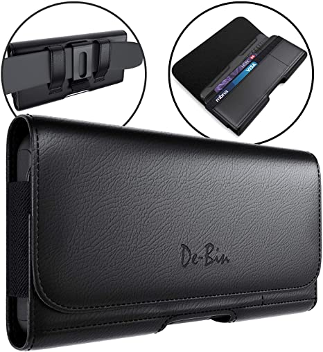 DeBin iPhone 11 Holster, iPhone XR Belt Case, Premium iPhone Belt Holder Case with Belt Clip Cell Phone Belt Pouch for Apple iPhone 11 / XR, Built-in ID Card Holder (Fits Phone w/Case on) Black
