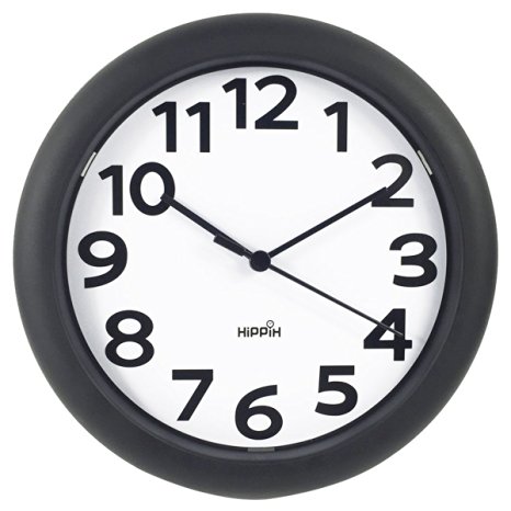 Hippih 10" Round Plastic WordArt Home Decorative Wall Clock(Black)