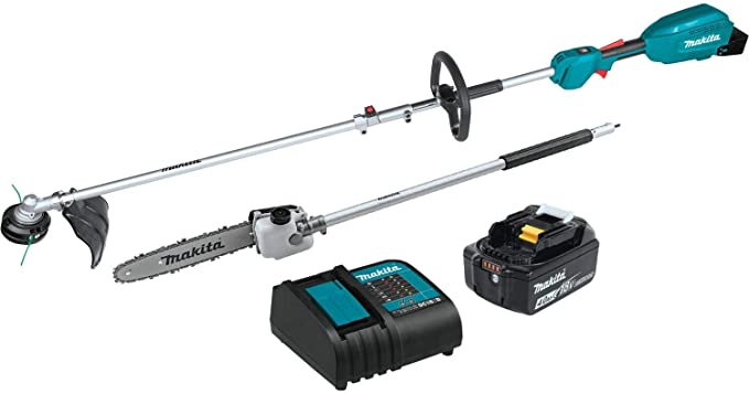 Makita XUX02SM1X4 18V LXT Lithium-Ion Brushless Cordless Couple Shaft Power Head Kit With 13\" String Trimmer & 10\" Pole Saw Attachments (4.0Ah)