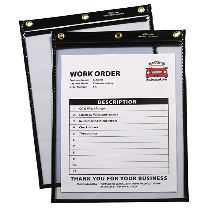 C-Line Heavy Duty Super Heavyweight Plus Stitched Shop Ticket Holder, Black, 9 x 12 Inches, Box of 15 Shop Ticket Holders (50912)